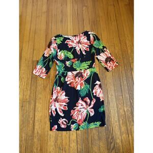 Stella McCartney Dress Womens 42 Navy Floral Sheath Party Cocktail 3/4 Sleeve